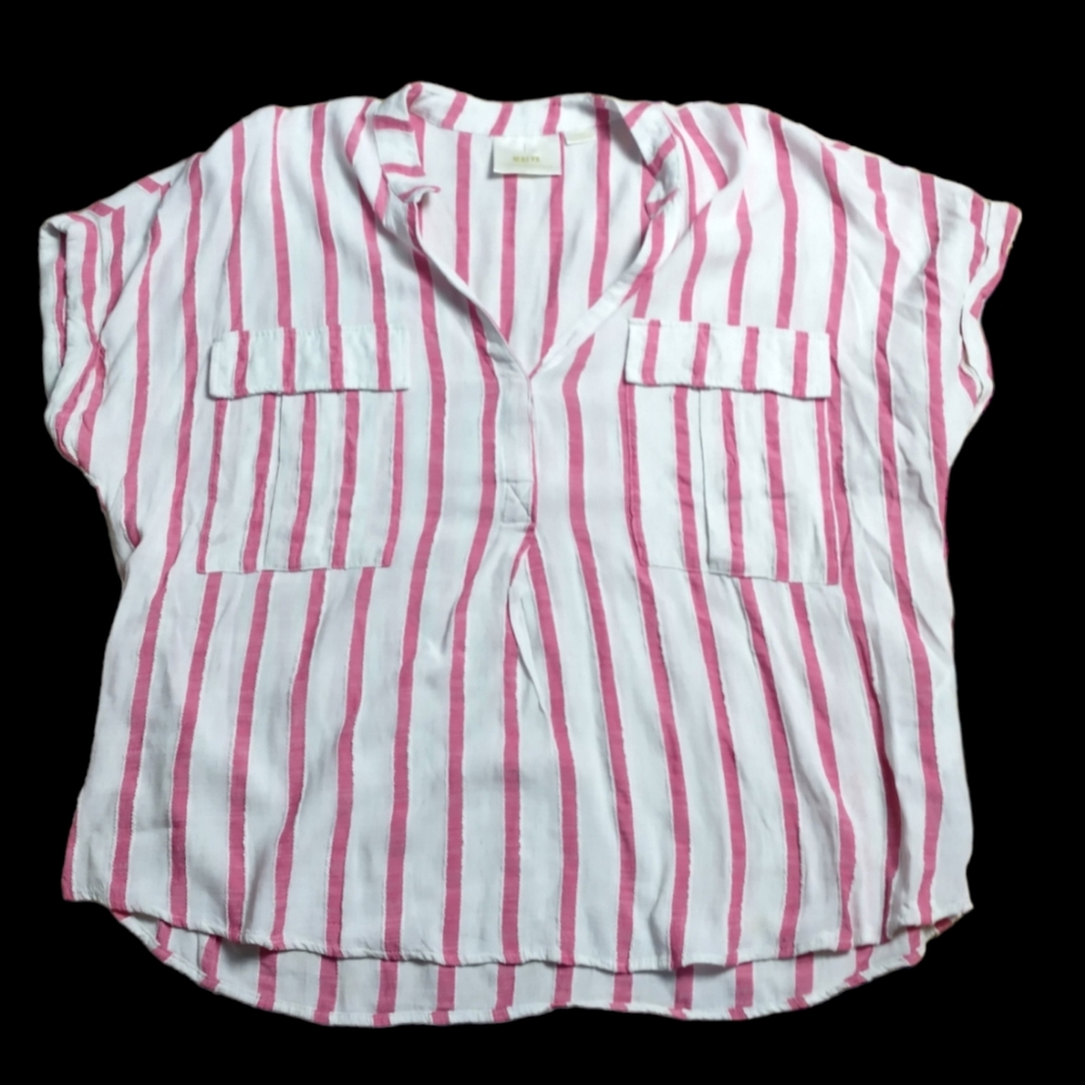 Maeve by Anthropologie Striped Shirt Sleeve Linen Blend Blouse Size XL
